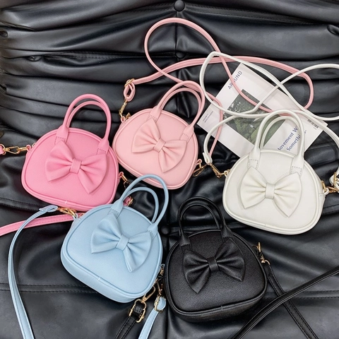 Borsa A Mano Per Bambini Borsa A Tracolla Pelle PU Fiocco Dolce Carino Per Bambine Tracolla Regolabile
