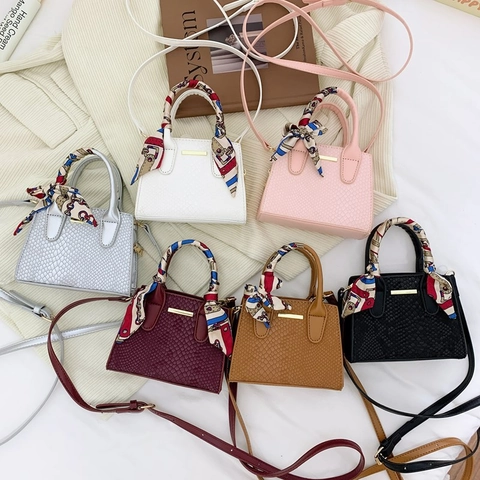 Mini Sac À Main Cuir PU Motif Serpent Poignée Foulard En Satin Sac Bandoulière Carré Mode Élégante Pour Femmes
