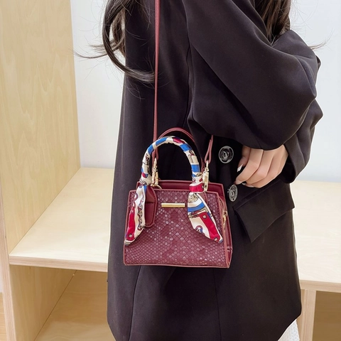 Mini Sac À Main Cuir PU Motif Serpent Poignée Foulard En Satin Sac Bandoulière Carré Mode Élégante Pour Femmes