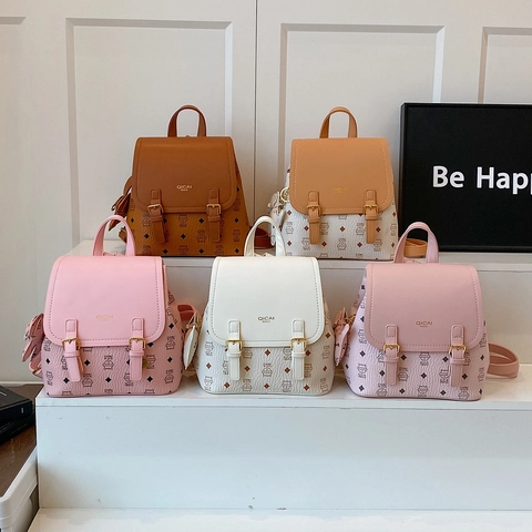 Moda Mini Zaino Pelle PU Monogramma Gatto Stampa Patta Fibbia Metallo Casuale Viaggio Zaino Scuola Per Donne Ragazze