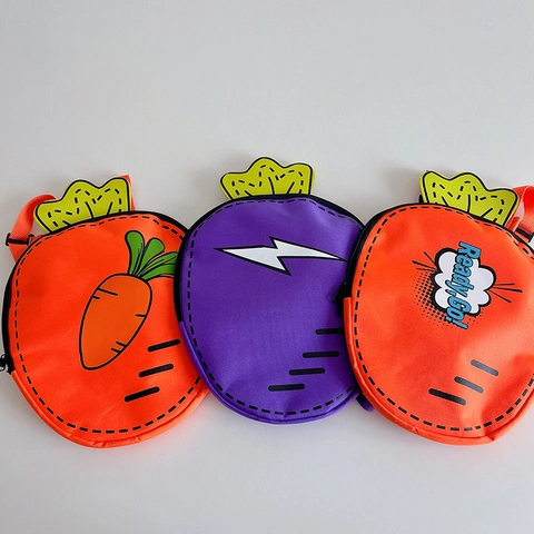 Kids Cartoon Carrot Shape Backpack Canvas 2D Drawing Style Lightweight Racket Storage Bag For Boys Girls