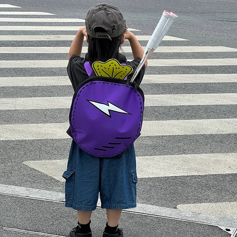 Kids Cartoon Carrot Shape Backpack Canvas 2D Drawing Style Lightweight Racket Storage Bag For Boys Girls