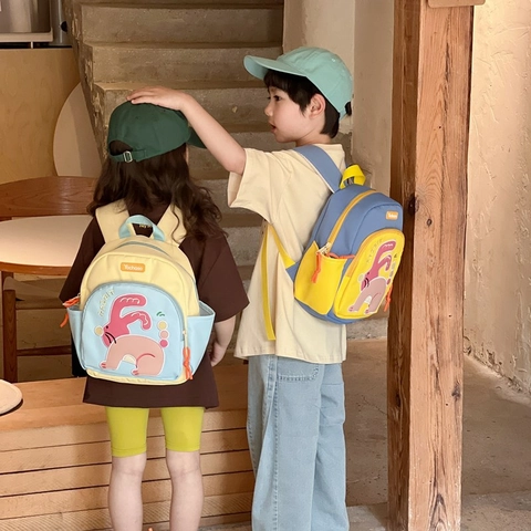 Mochila Para Niños Tela Compuesta Patrón Conejo Dibujos Animados Color Contraste Escuela Viaje Niños Niñas Moda