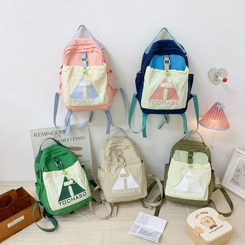 Kids Backpack Color Block Nylon Large Capacity Breathable Lightweight School Bag For Boys Girls