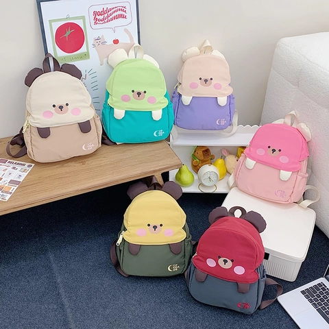 Cartoon Bear Children Backpack Nylon Breathable Kindergarten School Bag Cute 3D Animal Design For Boys Girls