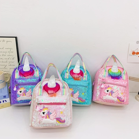 Zaino Con Paillettes Unicorno Per Bambini Tracolla Arcobaleno Cartone Animato Carino Moda Scuola Per Ragazze Asilo