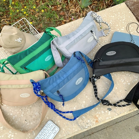 Kinder Umhängetasche Halbmond Nylon Netz Leicht Sportlich Lässig Schultertasche Mit Geflochtenem Seilriemen