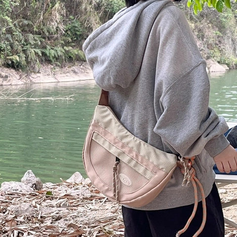 Kinder Umhängetasche Halbmond Nylon Netz Leicht Sportlich Lässig Schultertasche Mit Geflochtenem Seilriemen