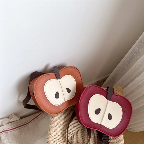 Mini Mochila De Cuero PU Para Niños Linda Forma De Manzana Dibujos Animados Fruta Rebanada Bolso De Hombro Ajustable