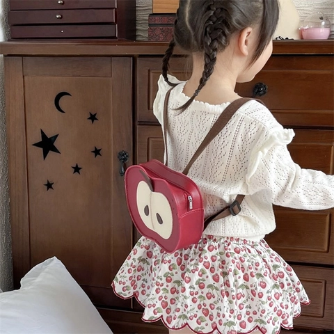 Mini Mochila De Cuero PU Para Niños Linda Forma De Manzana Dibujos Animados Fruta Rebanada Bolso De Hombro Ajustable