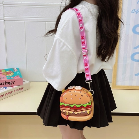 Borsa A Tracolla A Forma Di Hamburger Per Bambini PVC Silicone Cartone Animato Carino Tracolla Regolabile Mini Borsa