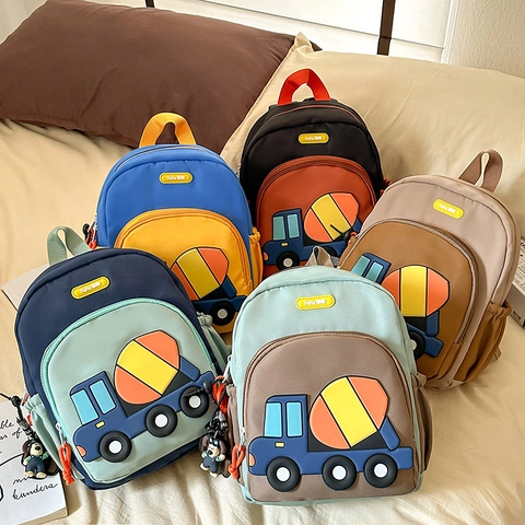 Zaino Per Bambini Nylon Resistente Camion Betonciera 3D Cartone Animato Simpatico Zainetto Grande Capacità Per Piccoli