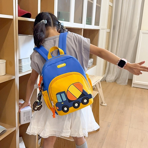 Zaino Per Bambini Nylon Resistente Camion Betonciera 3D Cartone Animato Simpatico Zainetto Grande Capacità Per Piccoli