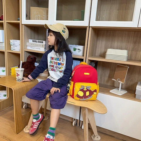 Zaino Per Bambini Cartella Per Bambini Piccoli Elicottero Animato Tridimensionale Nylon Traspirante Leggero Scuola Materna