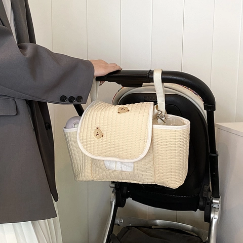 Sac À Langer Matelassé Organisateur De Poussette Broderie Ours Grande Capacité Sac À Bandoulière Pour Articles De Bébé