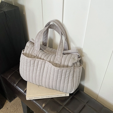 Borsa Per Pannolini Grande Capacità In Nylon Trapuntato Tote Per Mamma Con Ganci Passeggino Multi-Tasche Grigio
