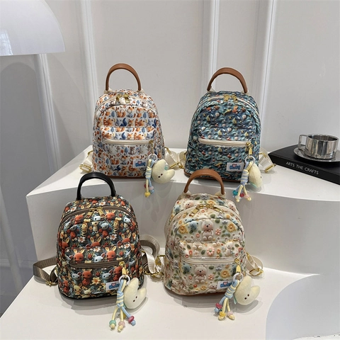 Mini Kinder Rucksack Süßer Cartoon Druck Kindergarten Schultasche Canvas Material Kleinkind Reise Rucksack Mit Anhänger