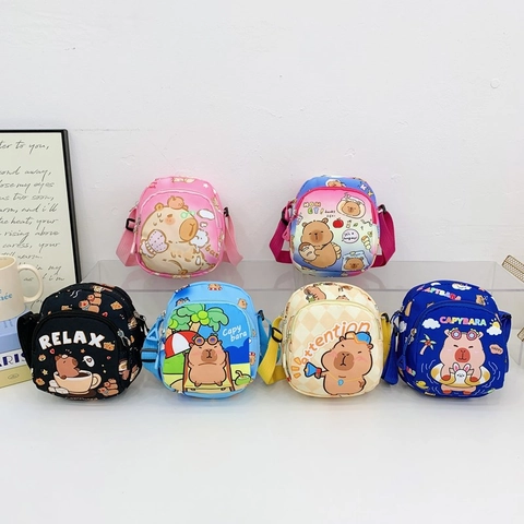 Bolso Bandolera De Nylon Con Dibujos Animados De Capibara Para Niños Correa Ajustable Lindo Estampado Animal Impermeable