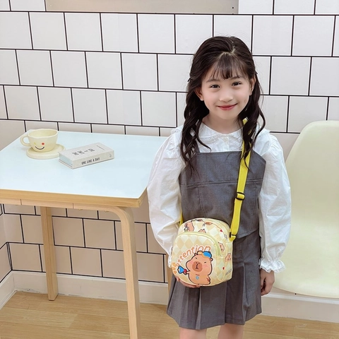 Bolso Bandolera De Nylon Con Dibujos Animados De Capibara Para Niños Correa Ajustable Lindo Estampado Animal Impermeable