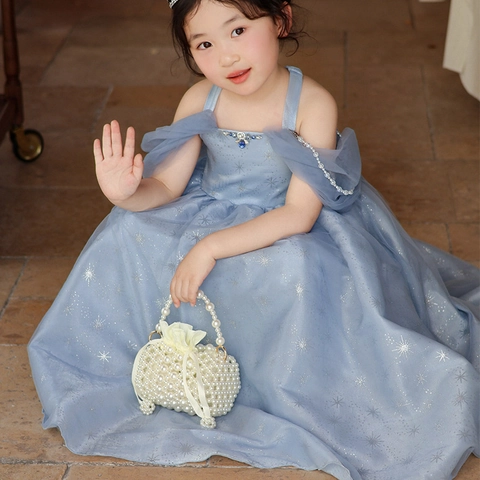 Girls Mini Artificial Pearl Bag Faux Artificial Pearl Woven Crossbody Handbag With Drawstring Satin Lining Princess Style For Kids