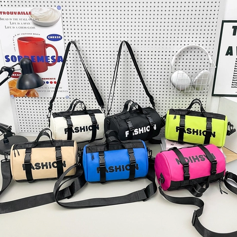 Kids Nylon Cylinder Crossbody Bag Letter Print Adjustable Strap Casual Sport Streetwear Style Boys Girls