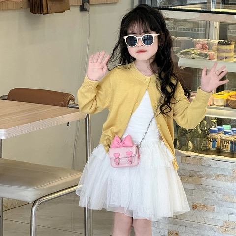 Mini Borsa A Tracolla Per Bambine In Pelle PU Fiocco Grande Fibbia A Cuore Catena In Metallo Moda Bambini