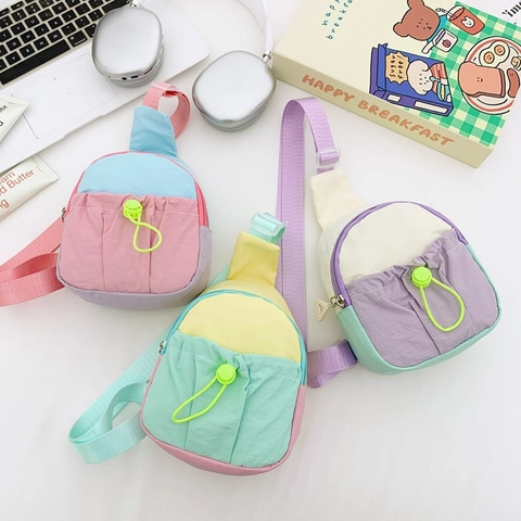 Bolso De Pecho Para Niños Bandolera Nylon Bloque De Color Cordón Correa Ajustable Moda Casual