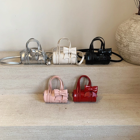 Sac À Bandoulière Cylindre Pour Enfants En Cuir PU Nœud Papillon Mini Sac À Main Mode Douce Pour Filles