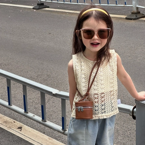 Sac À Épaule Cylindrique Mini Pour Enfants Cuir PU Motif Litchi Sacoche Bandoulière Pour Fillettes Accessoire De Mode