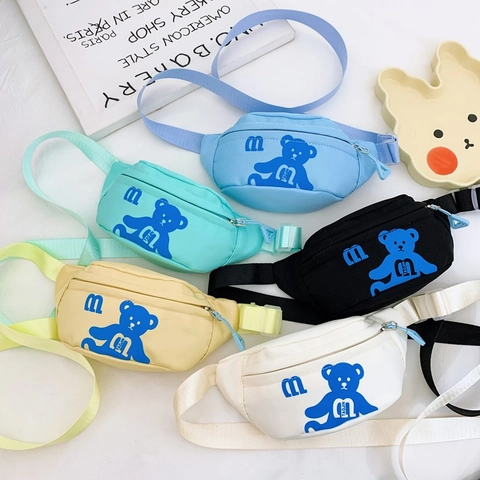 Kids Chest Bag Nylon Cartoon Bear Pattern Adjustable Strap Casual Crossbody Waist Pack For Toddler Boys Girls