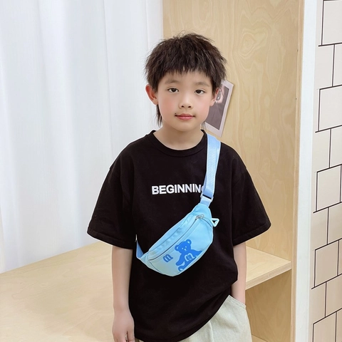 Kids Chest Bag Nylon Cartoon Bear Pattern Adjustable Strap Casual Crossbody Waist Pack For Toddler Boys Girls