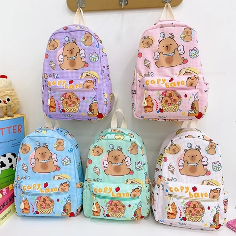 Kinderrugzak Schattige Cartoon Capibara Print Grote Capaciteit Ademend Nylon Schooltas Voor Jongens Meisjes Studenten