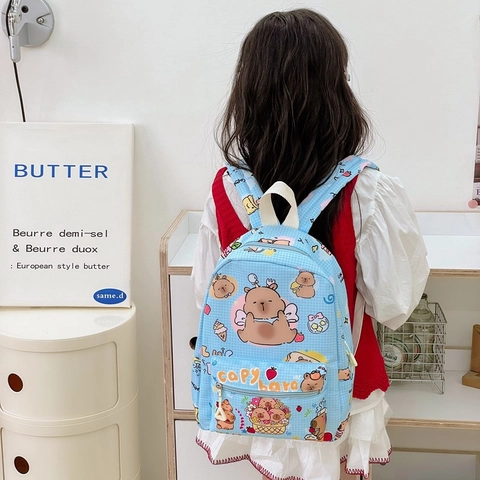 Kinderrugzak Schattige Cartoon Capibara Print Grote Capaciteit Ademend Nylon Schooltas Voor Jongens Meisjes Studenten
