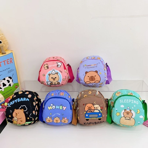 Kids Crossbody Bag Cartoon Capybara Print Nylon Lightweight Adjustable Shoulder Strap Cute For Toddler Boys Girls