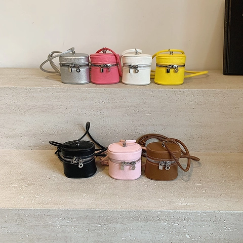 Sac À Épaule Cylindrique Mini Pour Enfants Cuir PU Motif Litchi Sacoche Bandoulière Pour Fillettes Accessoire De Mode