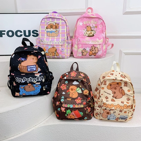Zaino Per Bambini Capybara Nylon Traspirante Grande Capacità Simpatico Zaino Scolastico Stampe Animali Per Ragazzi