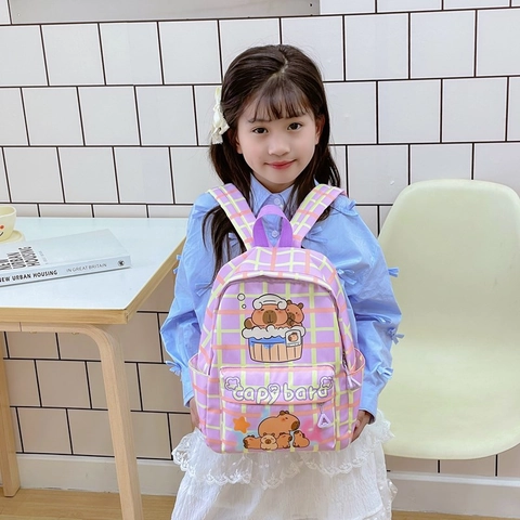 Zaino Per Bambini Capybara Nylon Traspirante Grande Capacità Simpatico Zaino Scolastico Stampe Animali Per Ragazzi