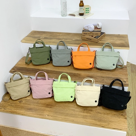 Kids Shoulder Bag Nylon Canvas Simple Solid Color Handbag With Adjustable Strap For Toddler Boys Girls Korean Style