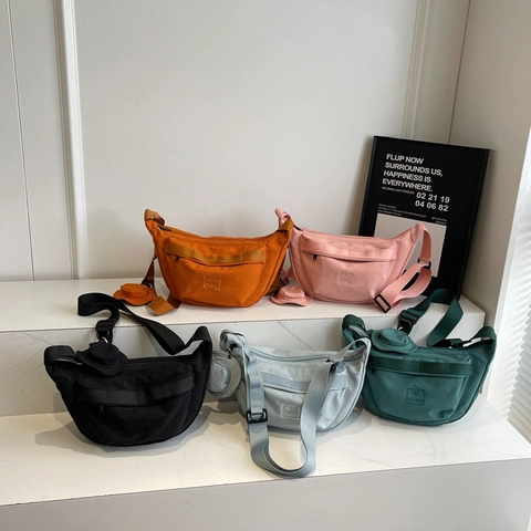 Large Capacity Canvas Crossbody Bag With Round Pouch Women Casual Dumpling Half Moon Shoulder Bag