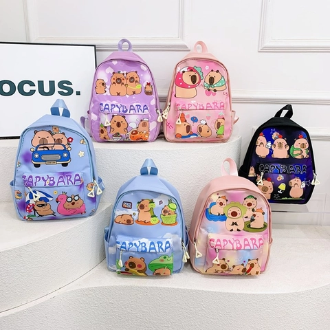 Kinderrucksack Nylon Capybara Cartoon Print Leicht Atmungsaktiv Schultasche Für Kindergarten Kleinkinder Jungen Mädchen