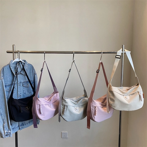 Canvas Hobo Bag Women Large Capacity Shoulder Crossbody Bag Minimalist Solid Color Dumpling Bag With Braided Zipper Pull