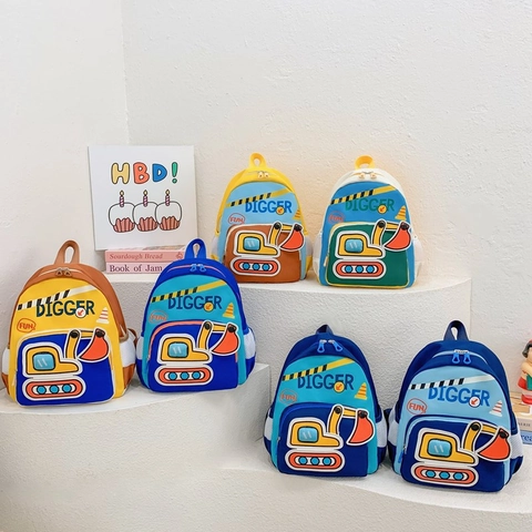 Mochila Para Niños Nylon Dibujos Animados Excavadora Bolsa Escolar Jardín Infancia Niños Niñas Tema Digger Ajustable