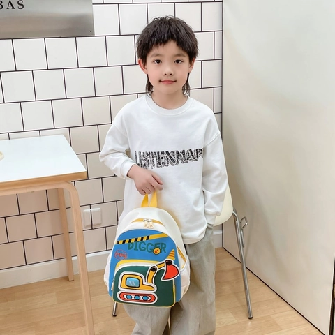 Mochila Para Niños Nylon Dibujos Animados Excavadora Bolsa Escolar Jardín Infancia Niños Niñas Tema Digger Ajustable