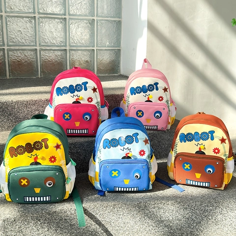 Mochila Para Niños Robot Dibujos Animados Tela Oxford Ligera Transpirable Bolsa Escolar Para Jardín De Infancia Niños Niñas