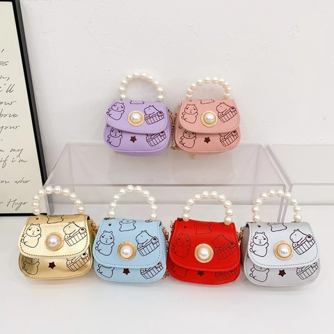 Borsa A Tracolla Mini Per Bambini Pelle PU Manico Di Künstliche Perle Motivo Capybara Cartone Animato Catena In Metallo Accessorio Moda Ragazze