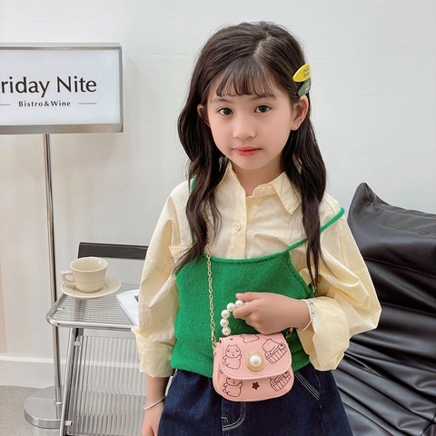Borsa A Tracolla Mini Per Bambini Pelle PU Manico Di Künstliche Perle Motivo Capybara Cartone Animato Catena In Metallo Accessorio Moda Ragazze