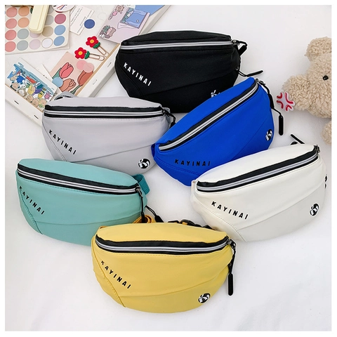 Children's Sporty Nylon Chest Bag For Boys Girls Lightweight Letter Print Waist Bag Adjustable Strap Outdoor Belt Bag