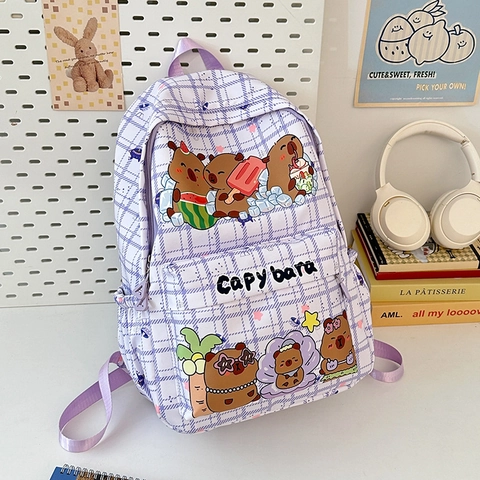 Leuke Capybara Print Rugzak Voor Meisjes Nylon Grote Capaciteit Kawaii Cartoon Student Boekentas Dagrugzak Trendy