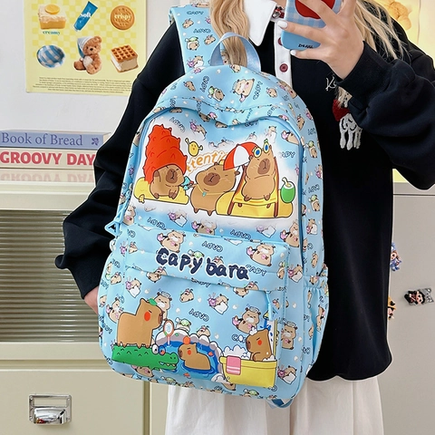 Leuke Capybara Print Rugzak Voor Meisjes Nylon Grote Capaciteit Kawaii Cartoon Student Boekentas Dagrugzak Trendy
