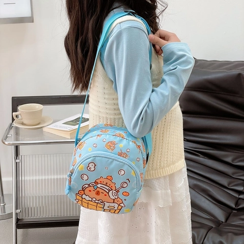 Borsa Tracolla Bambini Nylon Cartone Animato Capibara Orso Stampa Tracolla Regolabile Mini Borsello Spalla Casual